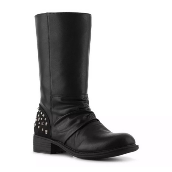 BCBG Paris Shoes - BCBG Paris Amy Black Leather Studded Moto Boots